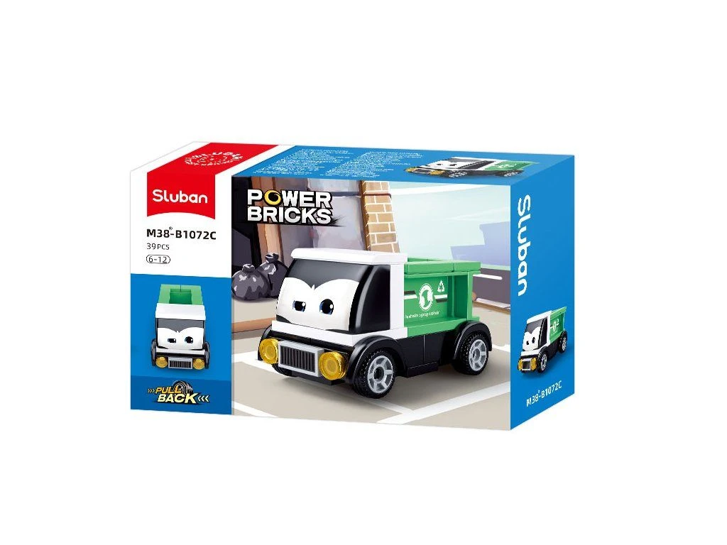 Sluban Power Bricks M38-B1072C Zelený natahovací nákladní vůz s očima