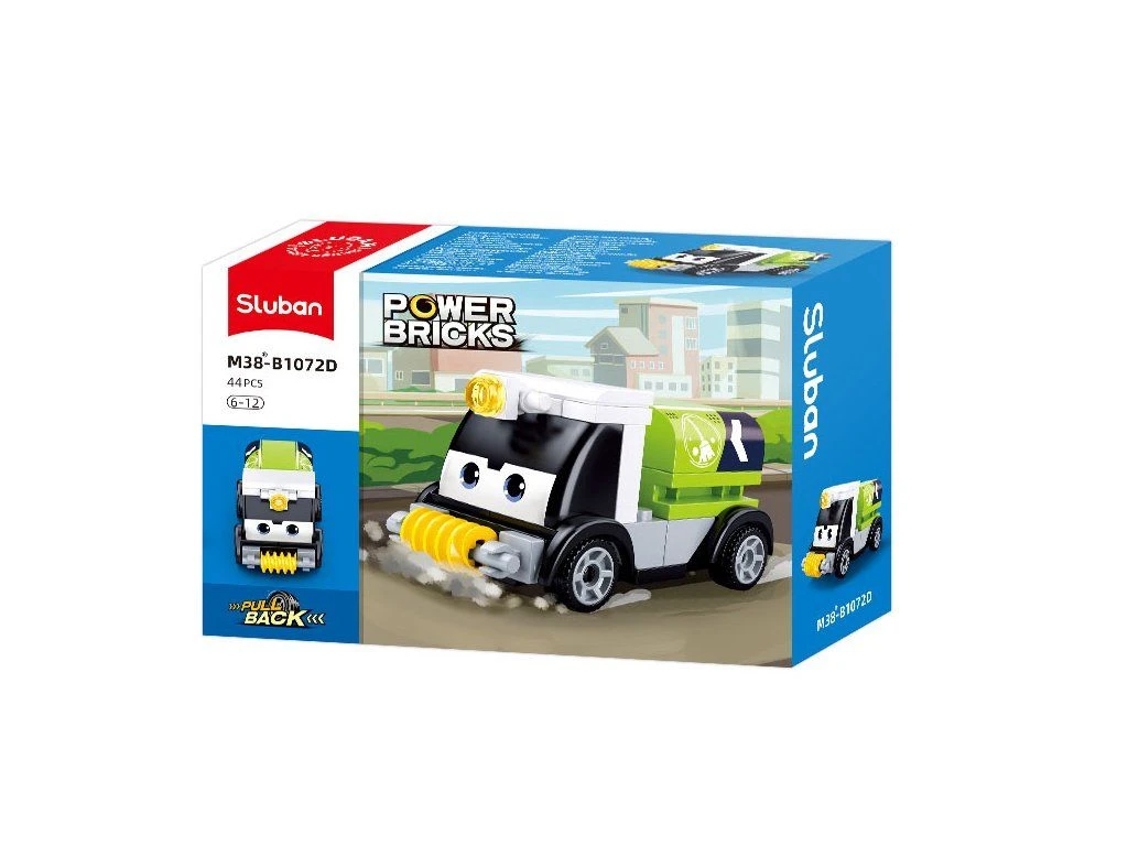 Sluban Power Bricks M38-B1072D Zelený natahovací čisticí vůz s očima