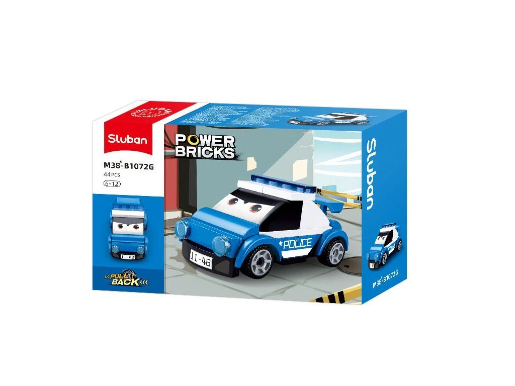 Sluban Power Bricks M38-B1072G Modré natahovací policejní auto s očima