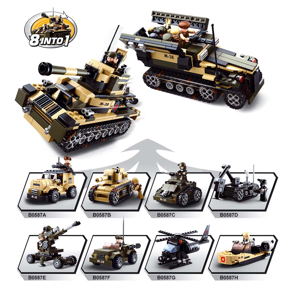 Sluban Army 8v1 M38-B0587 Portavion cu tancuri sau blindate, 8...in-1